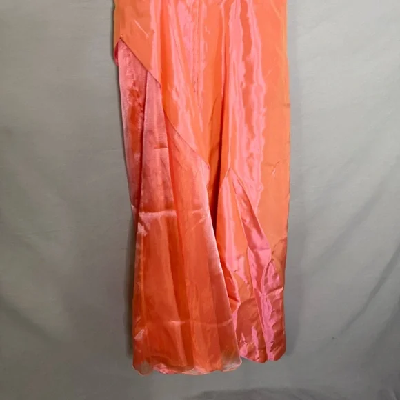 Vintage Y2K Morgan & Co Coral Prom Dress 5 Taffeta Strapless Iridescent Peach